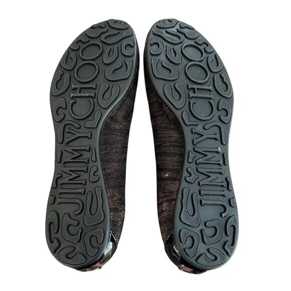 Jimmy Choo Women’s Round Toe Zebra Metallic Plisse Stripe Black Ballet Flats - Picture 7 of 11